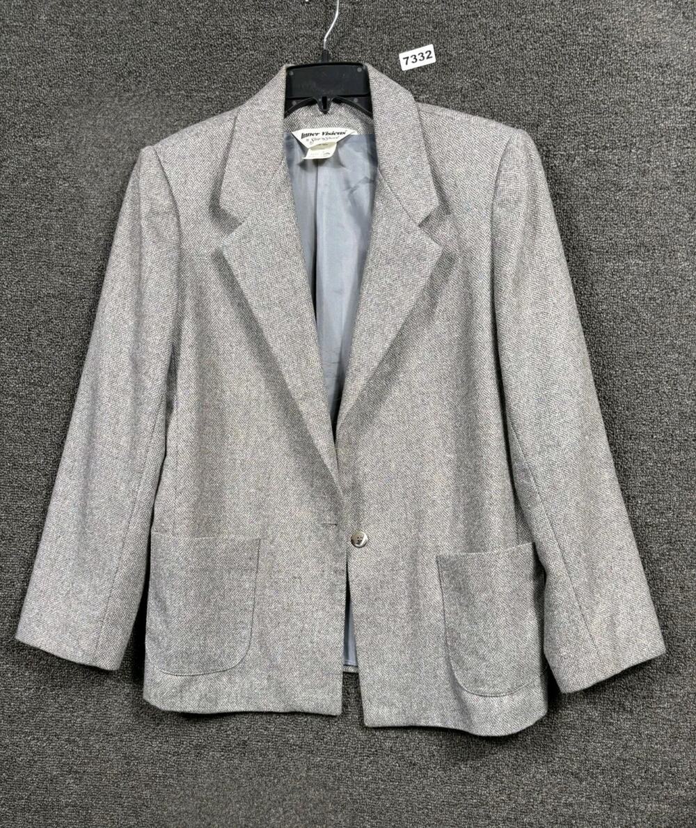 VTG Inner Visions by Ship'n Shore Blazer Jacket Womens Size 16 Gray Houndstooth